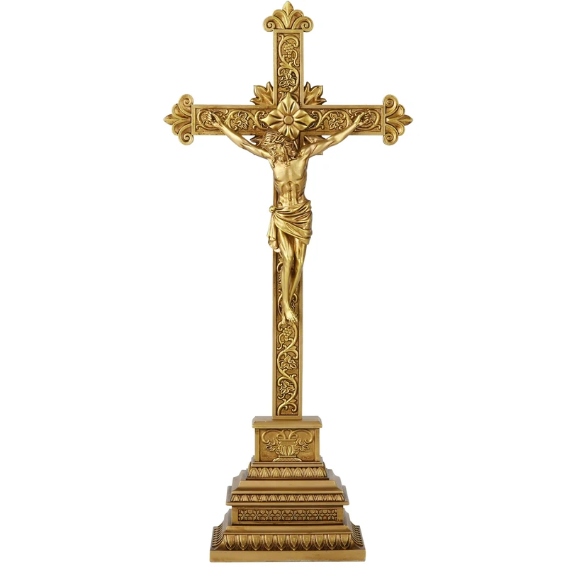 Standing Crucifix - 16 Inch Jesus Cross with Base for Home Table Decor, Gold Crucifix Standing Cross Catholic Wedding Altar Religious Gifts - Image 1