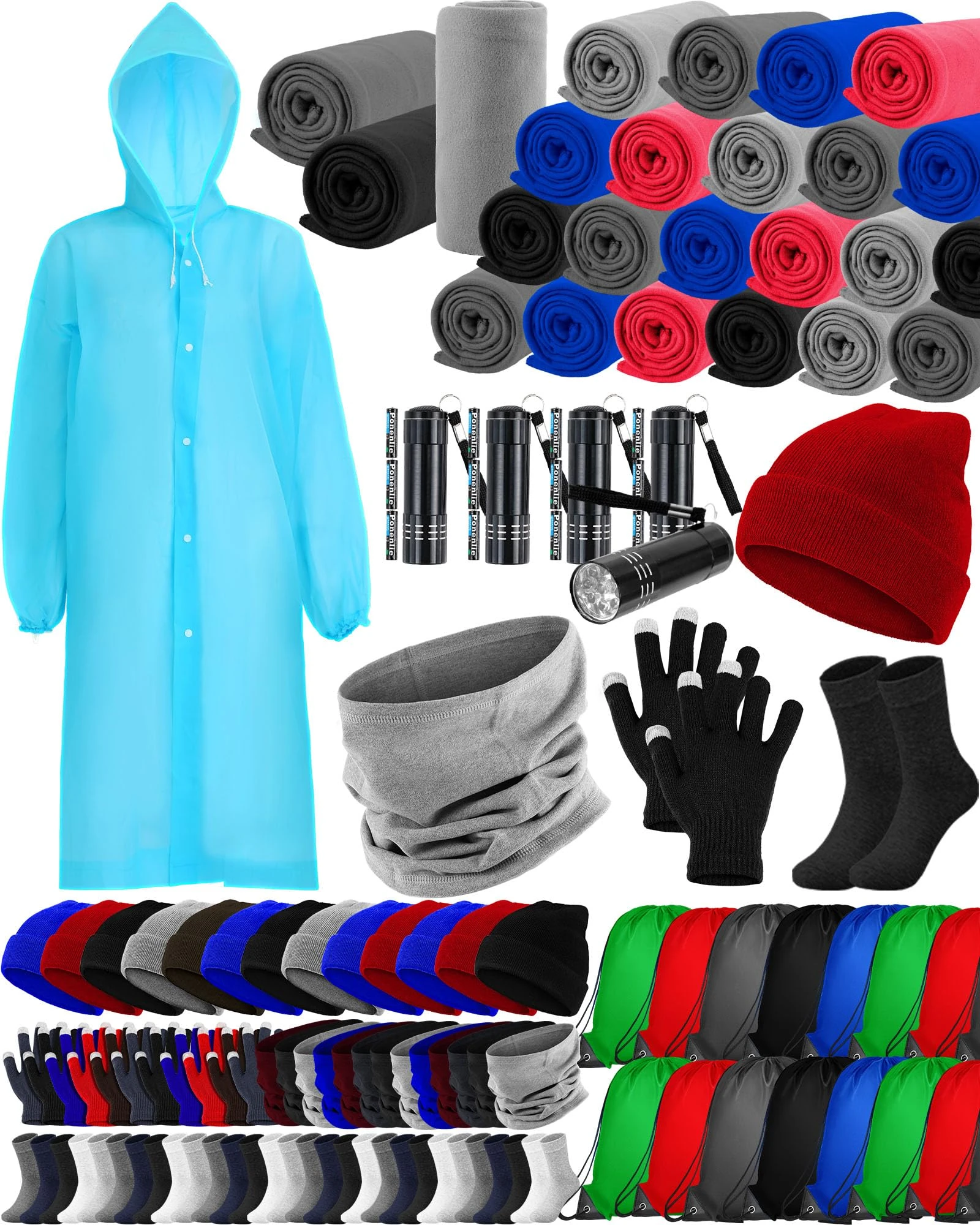 Jecery 160 Pcs Homeless Care Package Supplies Bulk Winter Beanies Gloves Socks Blankets Storage Bag for Donating Warm Gift, Classics, One Size