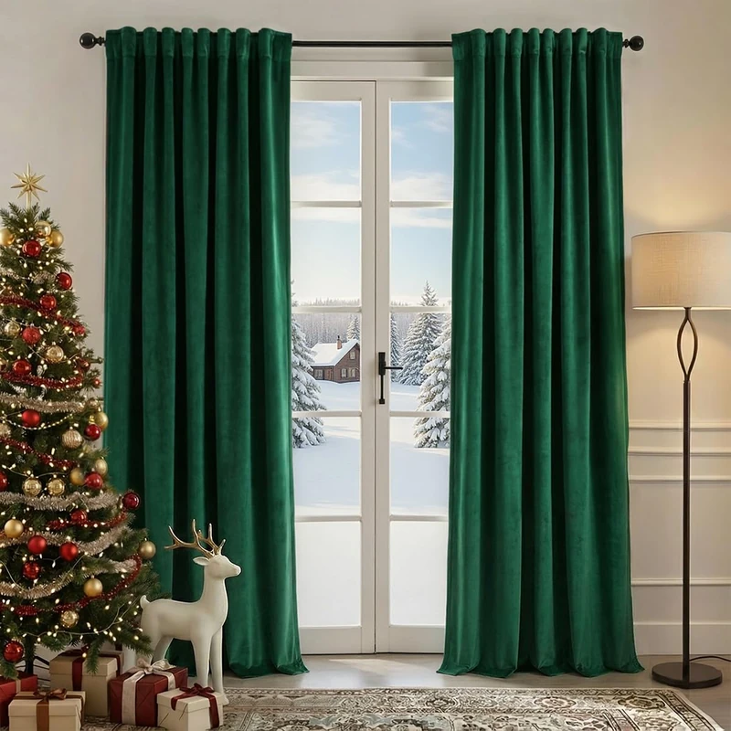 Nemia Emerald Green Velvet Curtains for Bedroom Window with Back Tab, Super Soft Vintage Luxury Heavy Drapes, Thermal Insulated Room Emeraldening Curtain for Living Room, 52" W x 96" L, 2 Panels