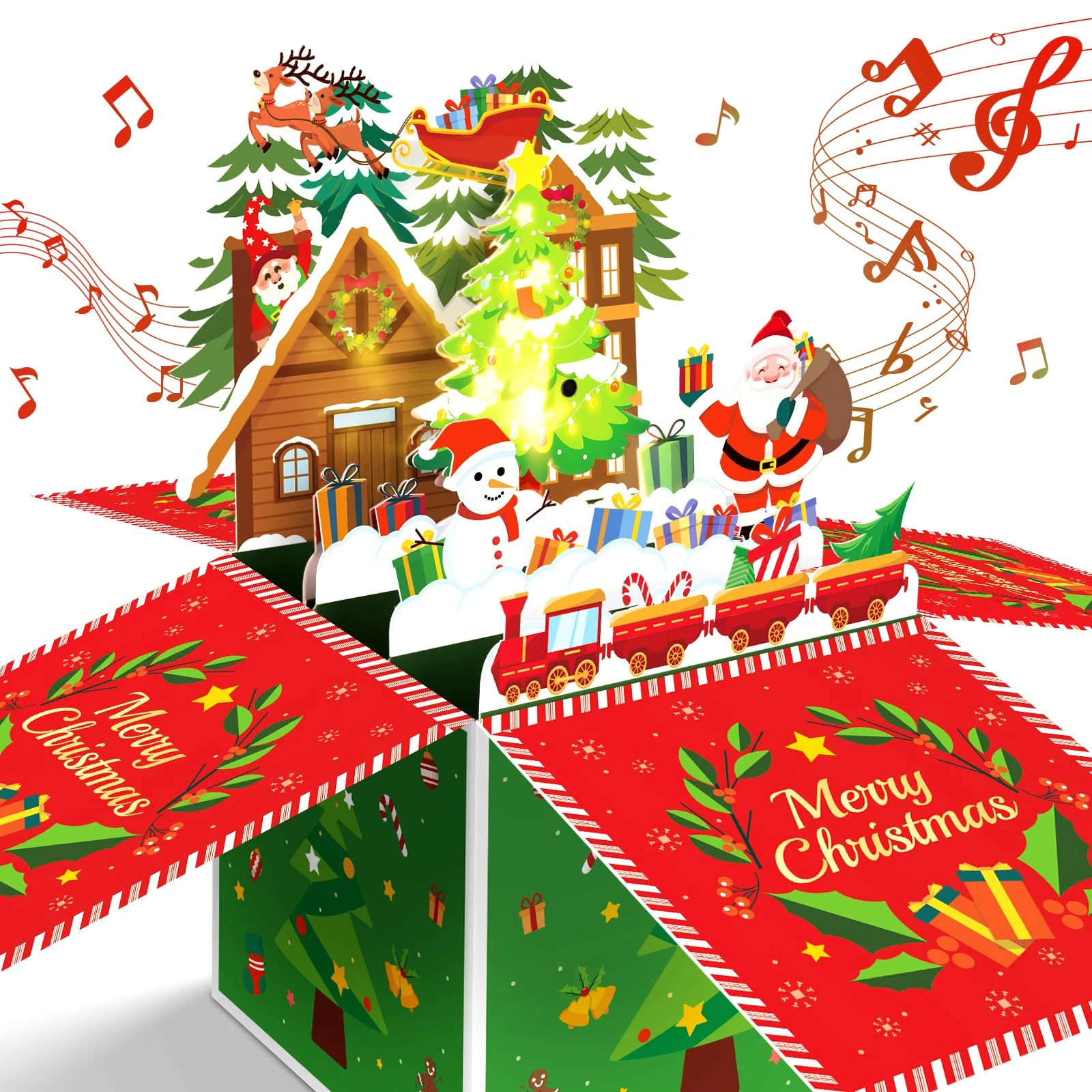 Christmas Cards, MUSIC & LIGHTS Pop-up 3D Merry Christmas Card, Christmas Gifts for Women Men Kids Mom Dad, Blowable Candle Christmas Greeting Card with Envelopes