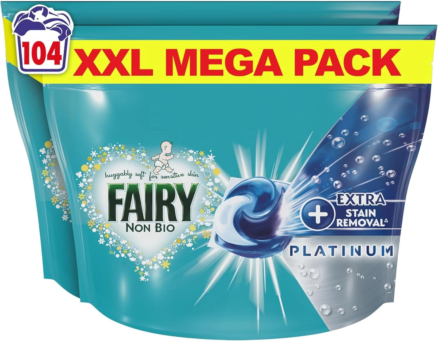 Fairy Non Bio Platinum PODS® Washing Liquid Capsules, 104 Washes (52x2), With Extra Stain Removal