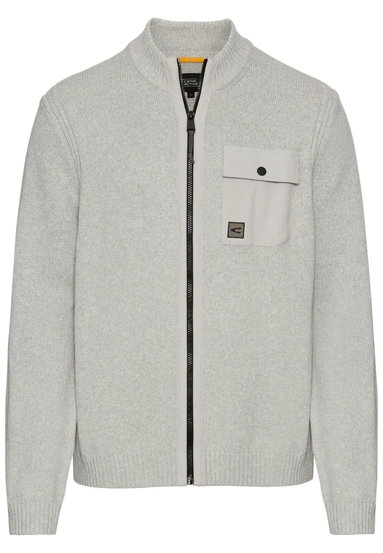 camel active Men's 409501-5k55 Cardigan Sweater, Gray, M - Image 1
