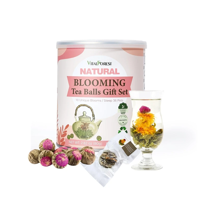 Blooming Tea Flowers Gift Set, 10 Unique Varieties Flowering Tea Balls, Individual Packing Handmade Flower Teas for Anniversary, Valentine, Birthday