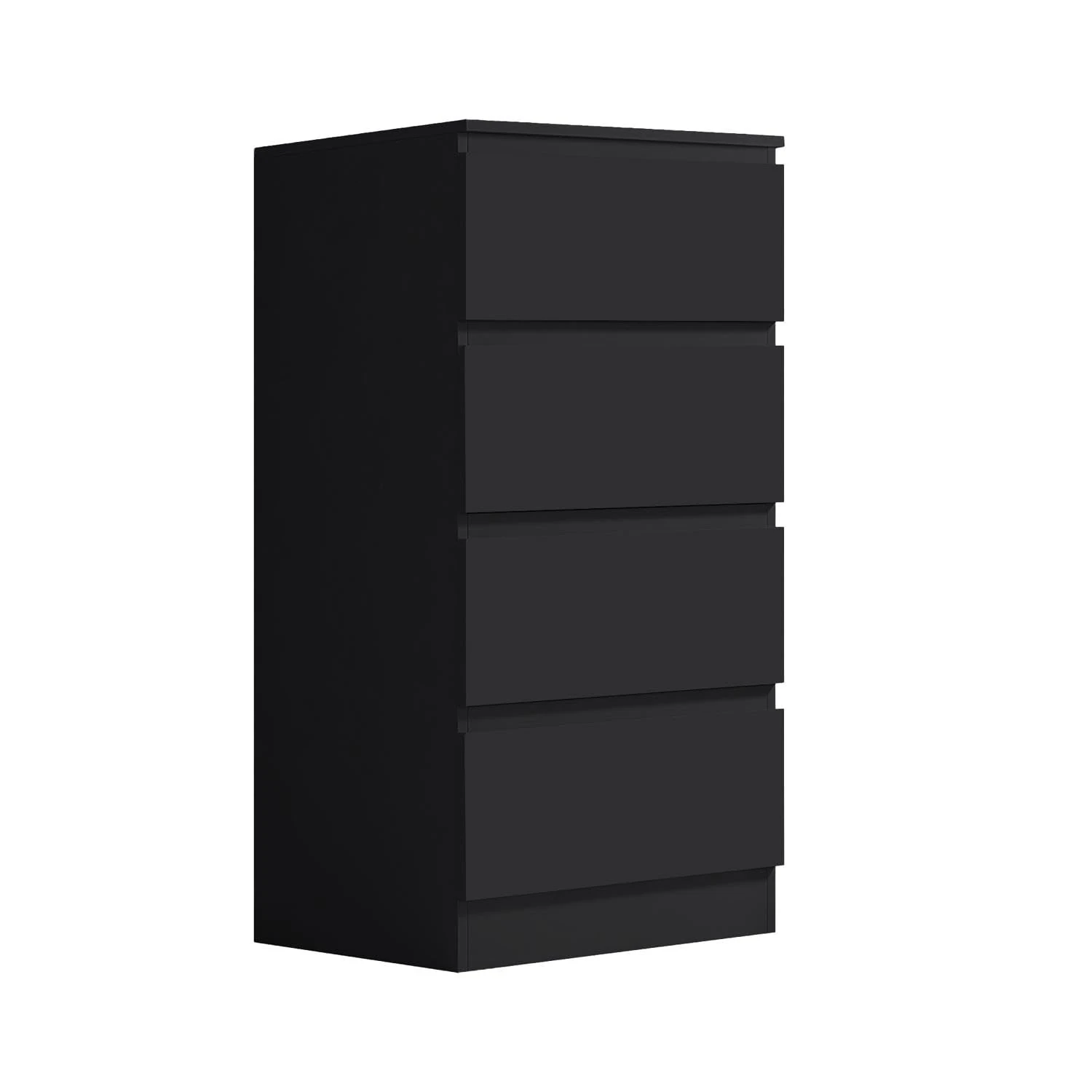 FWStyle Matt Black Modern Bedroom Furniture Chest of Drawers, Slim Tall 4 Drawer Chest - H99 X W40 X D40cm