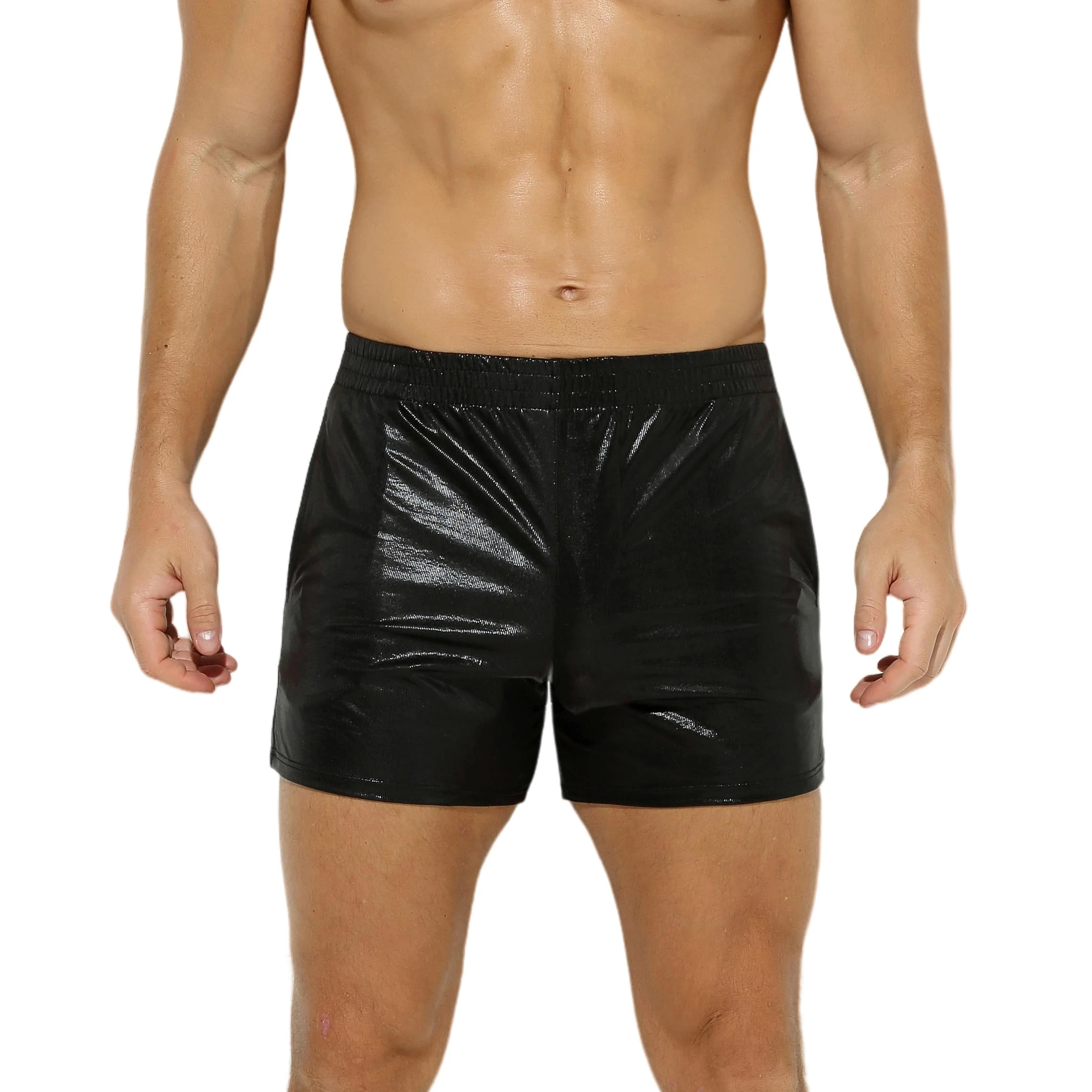 Drelaar Men's Metallic Striped Lightweight Stage Clubwear Short Summer Casual Elastic Shorts Medium Black