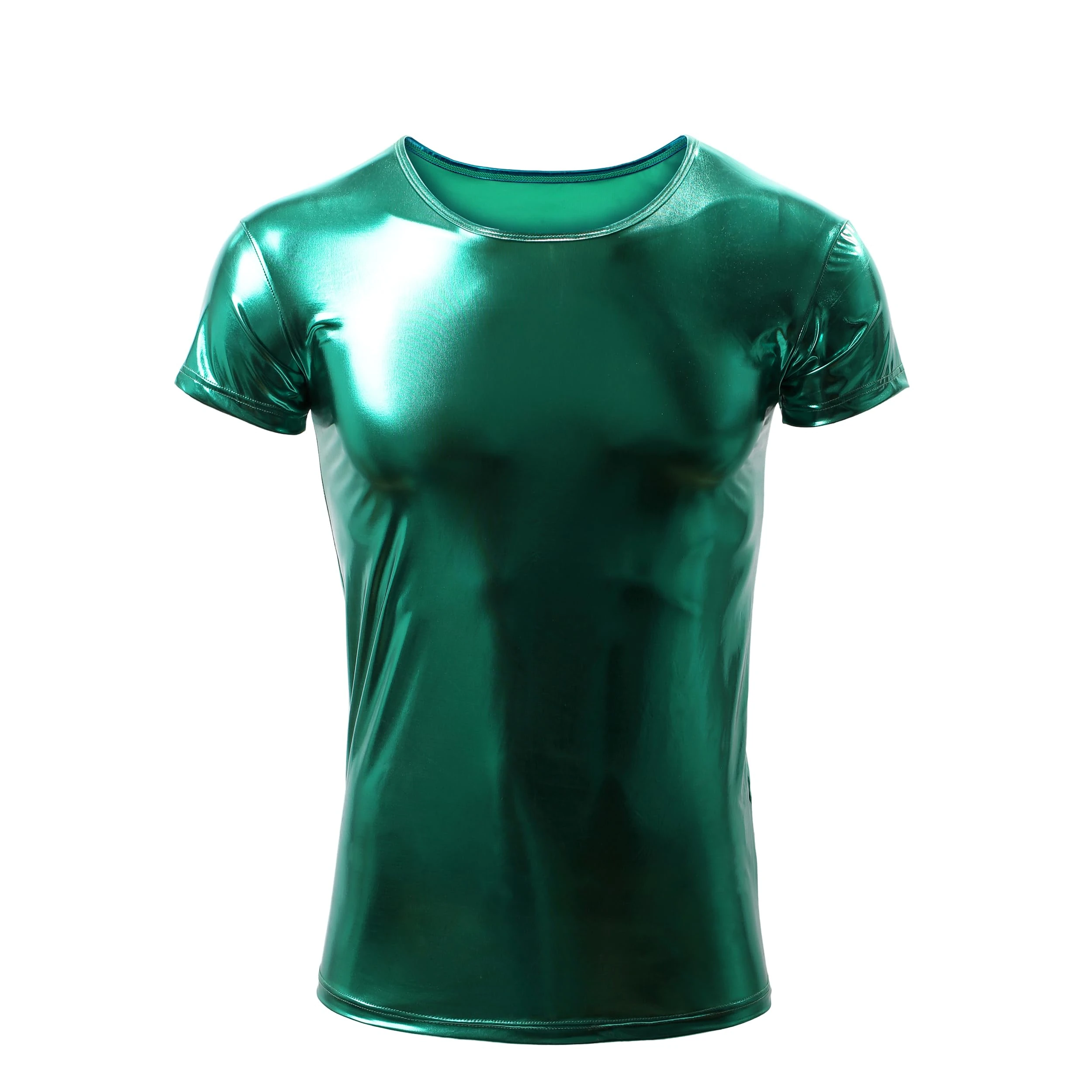 Drelaar Men's Crewneck Short Sleeve Metallic Faux Leather Muscle Undershirt T-Shirt Large Green