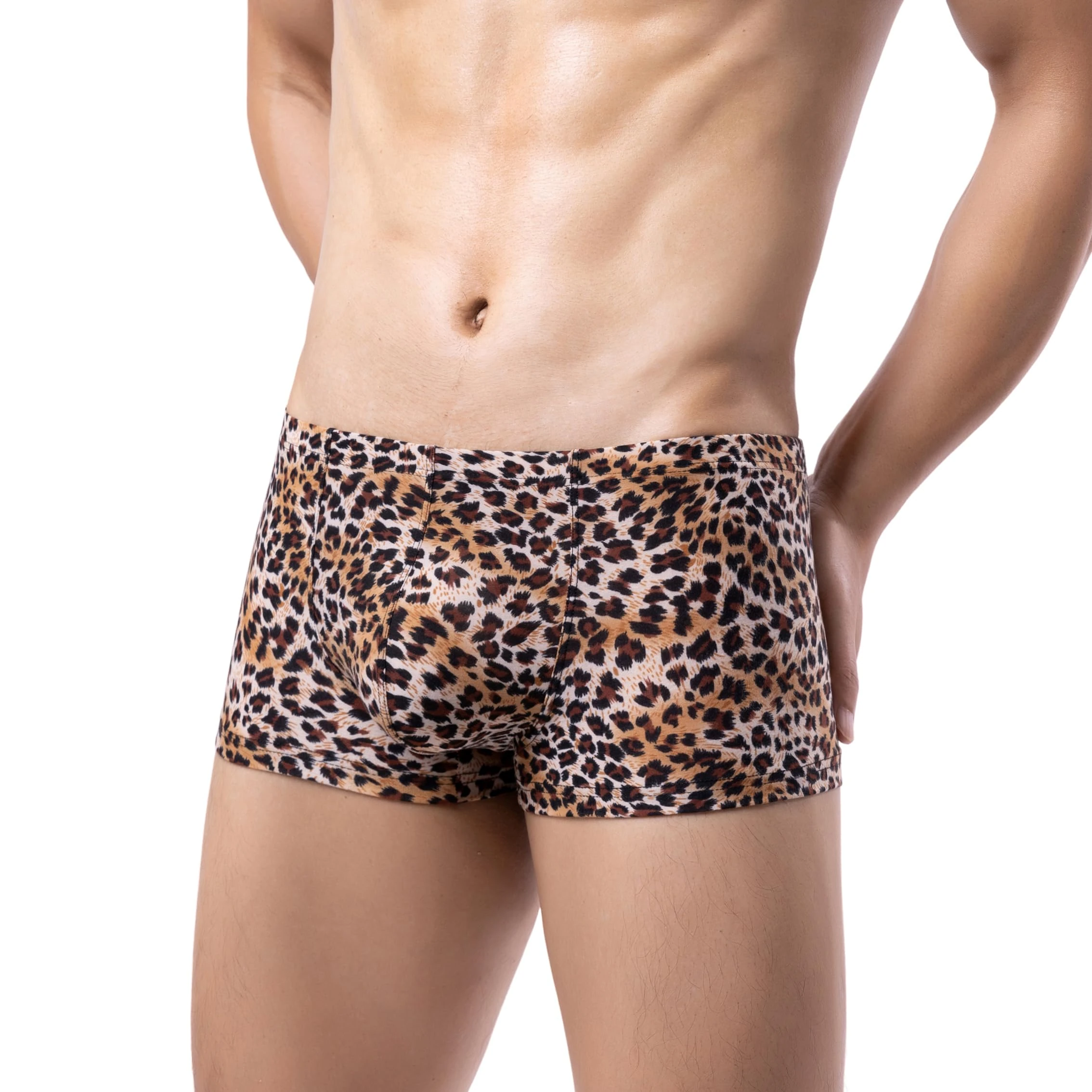 Drelaar Men's Novelty Leopard Print Sexy Low Rise Pouch Trunks Boxer Shorts Medium Brown