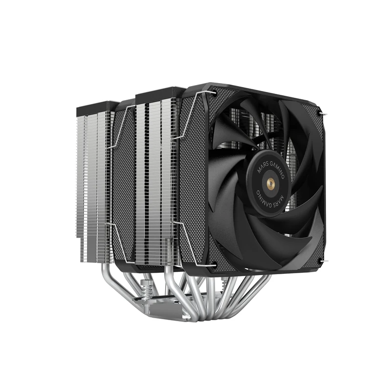 Mars Gaming MCPU-XU6, Dual Tower CPU Cooler, 350W TDP, 2 Hybrid Blade Fans with Hyper-Balanced Copper FDB Bearing, 6 Heatpipes with ULTRA HCT Technology, Universal Multisocket, Black