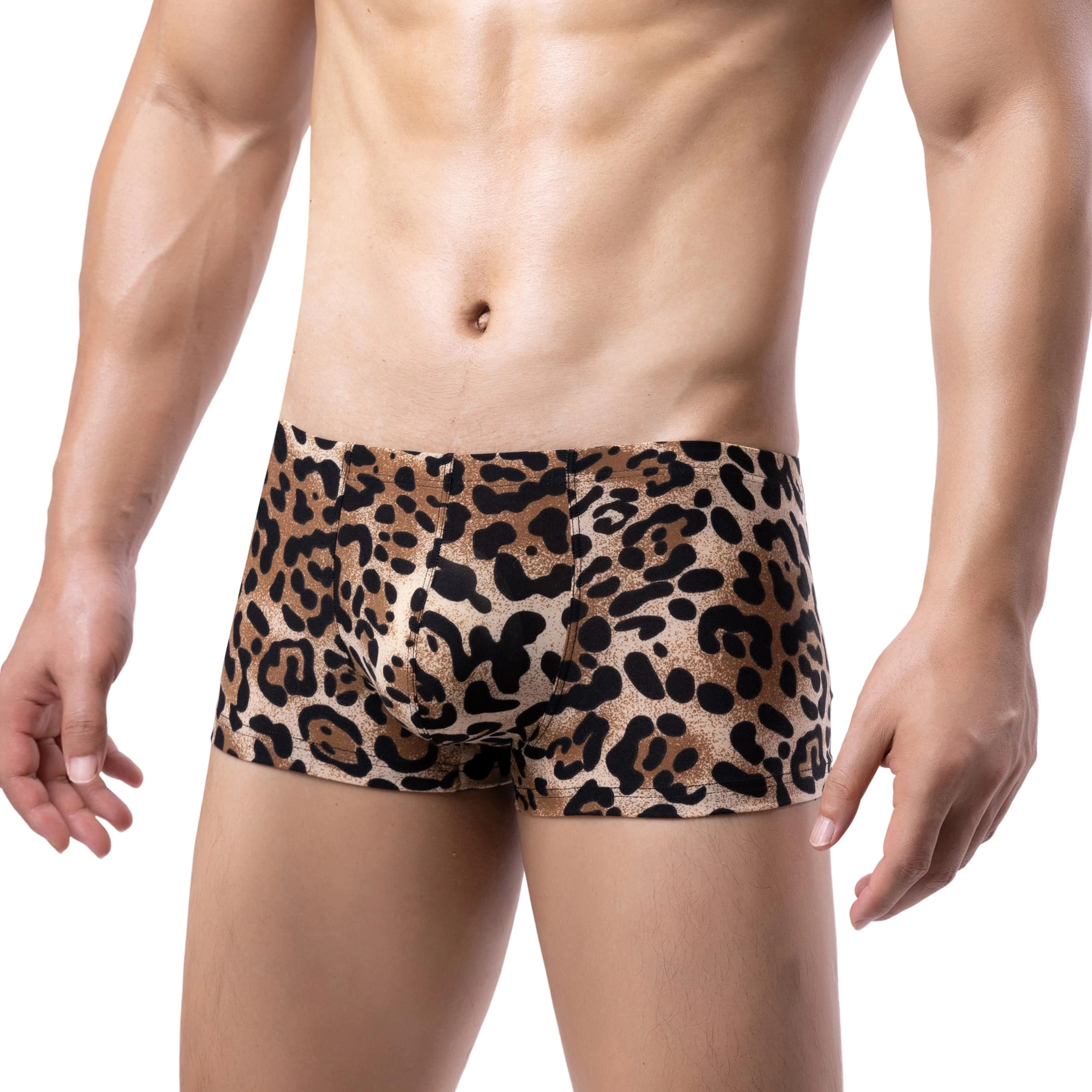 Drelaar Men's Novelty Leopard Print Sexy Low Rise Pouch Trunks Boxer Shorts Medium Black