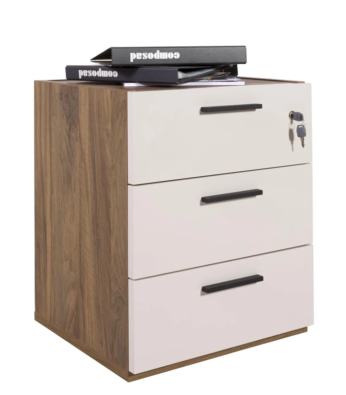 Composad | LAPIS Line Chest of Drawers with 3 Drawers, Wheels and Lock, Modern Office Drawer, Spacious 50 x 61.3 x 47 cm, Colour Walnut and Cashmere, Made in Italy - Image 1