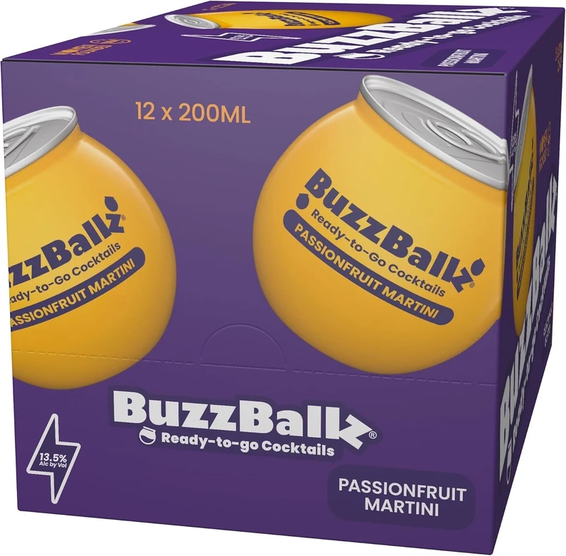 BuzzBallz Passionfruit Martini, Ready to Drink, 13.5% ABV, 12x200ml, Pre Mixed Cocktail Made from Vodka, Burst of Passionfruit and a hint of Vanilla with Natural Flavours, Gift Idea