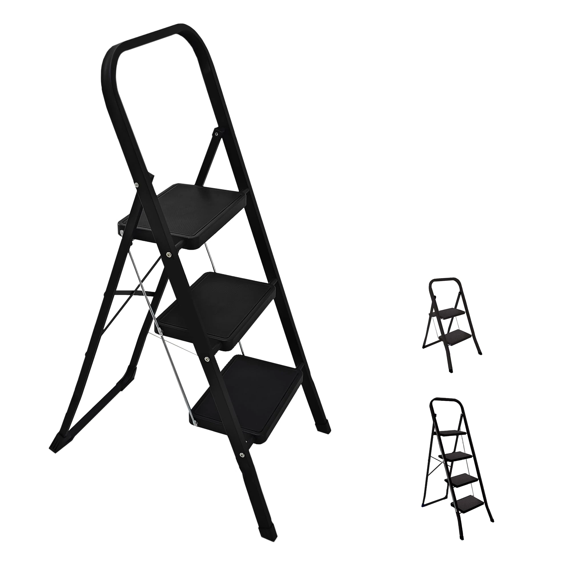 SG Traders 3 Step Ladder Folding Heavy Duty Ladder Reach New Heights With Safe Durable Anti Slip Wide Tread Portable Mat Step Ladders Reliable Elevation Solutions For Indoor Outdoor Stools (Black)