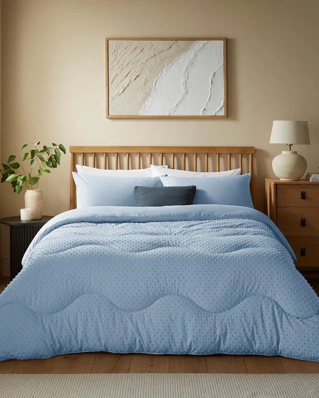 Night Lark Coverless Duvet and Pillowcase Set, Tufted Dots Collection – Coverless Duvet Single 4.5 Tog with Advanced Smartfil® Fibre, Machine Washable, Hypoallergenic – Dusk Blue, Single Bed Size