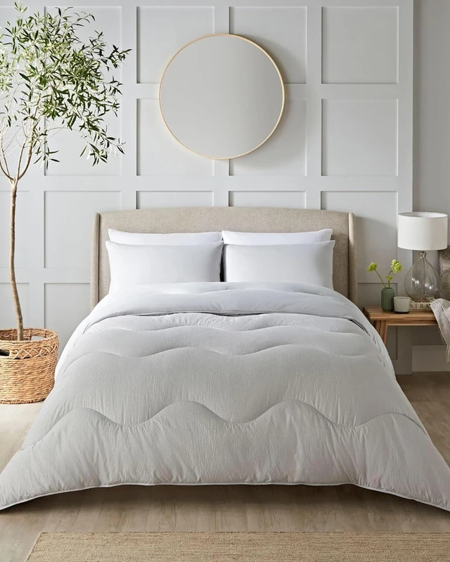Night Lark Coverless Duvet and Pillowcase Set, Seersucker Collection – Coverless Duvet Super King Size 4.5 Tog Washable with Advanced Smartfil® Fibre – Nordic Mist Grey, Super King Bed Size