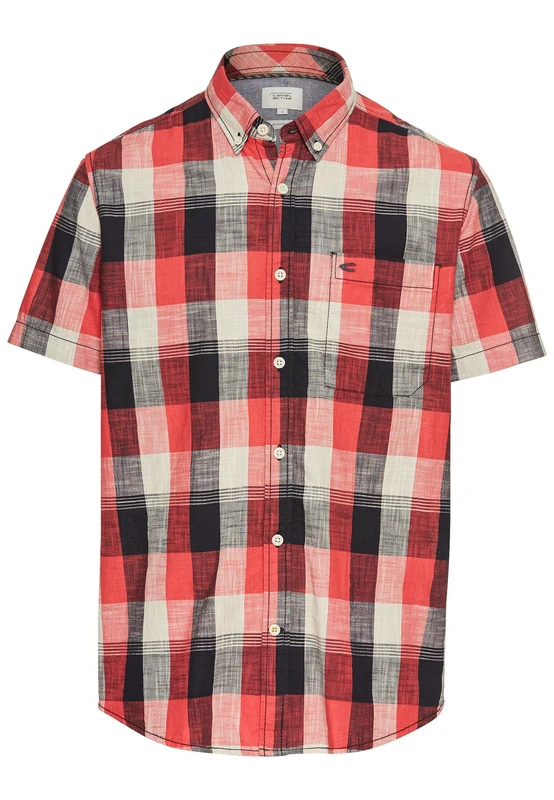 camel active Men's Checked Short Sleeve Shirt Made of Pure Cotton, red, M