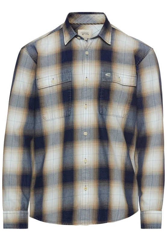 camel active Men's Regular Fit Long Sleeve Cotton Shirt, darkblue, 3XL