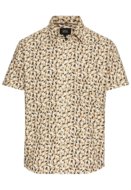camel active Men's Short Sleeve Shirt with Textured Pattern, Beige, Menswear-XL, Beige, XL