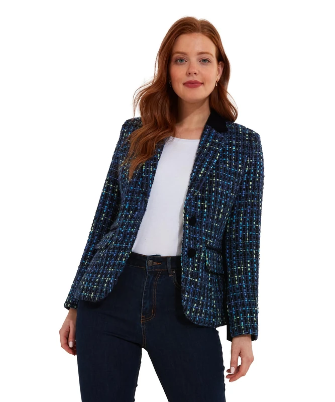 Joe Browns Women's Fashion Textured Tweed Co-Ord Jacket, Regular Fit, Blue, UK 8
