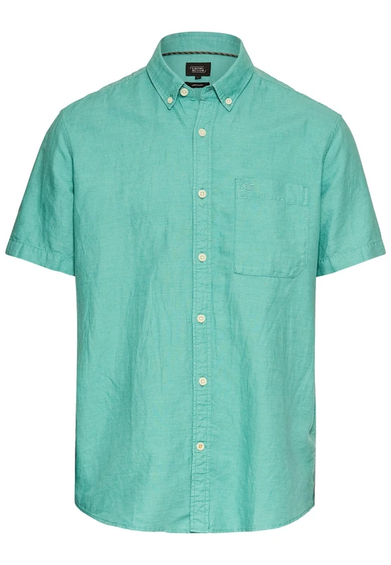 camel active Men's Herren Kurzarmhemd aus Einem Baumwoll-leinenmix Grün, Menswear-3xl T-Shirt, Green, 3XL