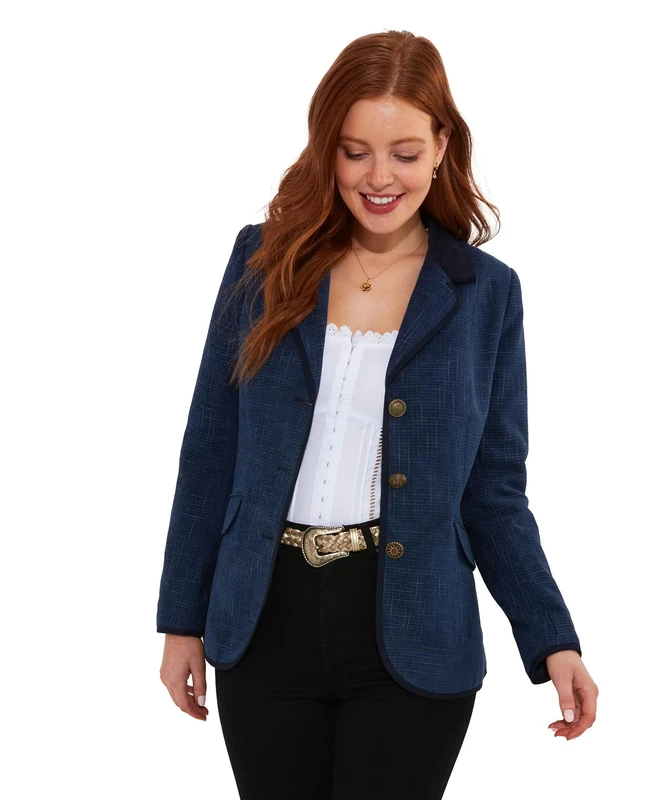 Joe Browns PETITE Women's Fashion Checked Single Breasted Jacket, Regular Fit, Blue, UK 14 PETITE