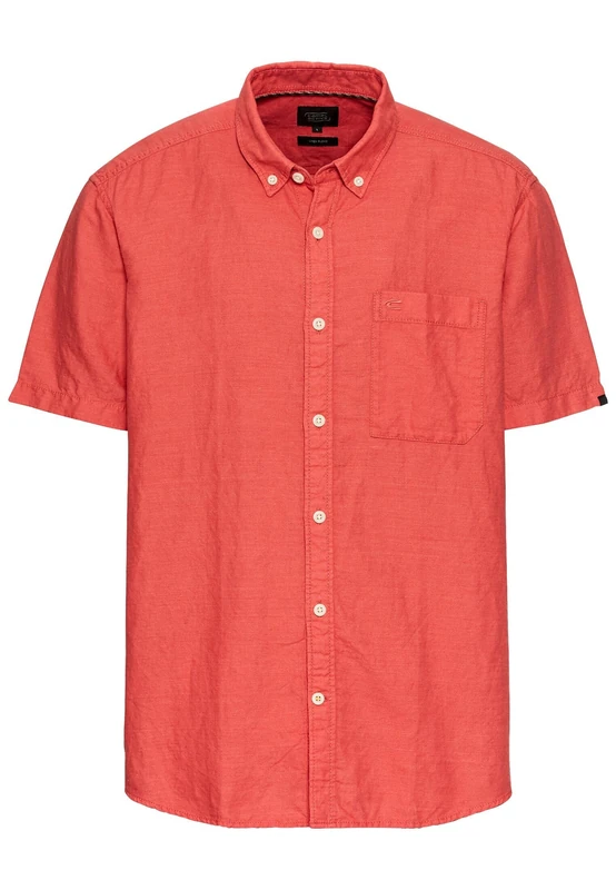 camel active Men's Cotton Linen Blend Short Sleeve Shirt, red, M