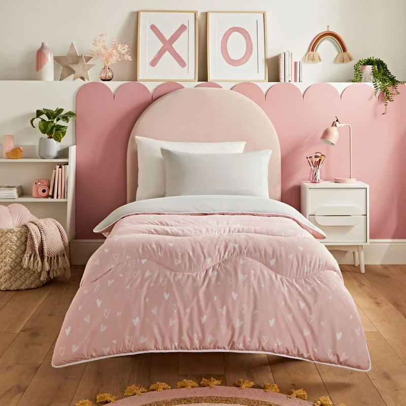 Night Lark Children's Coverless Duvet and Pillowcase Set – Coverless Duvet Double 10.5 Tog with Advanced Smartfil® Fibre, Machine Washable, Hypoallergenic – Dreamy Hearts, Double Bed Size