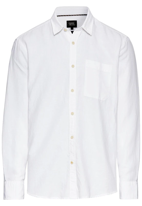 camel active Men's Long Sleeve Linen Shirt with Soft Wash Finish, White, XXL