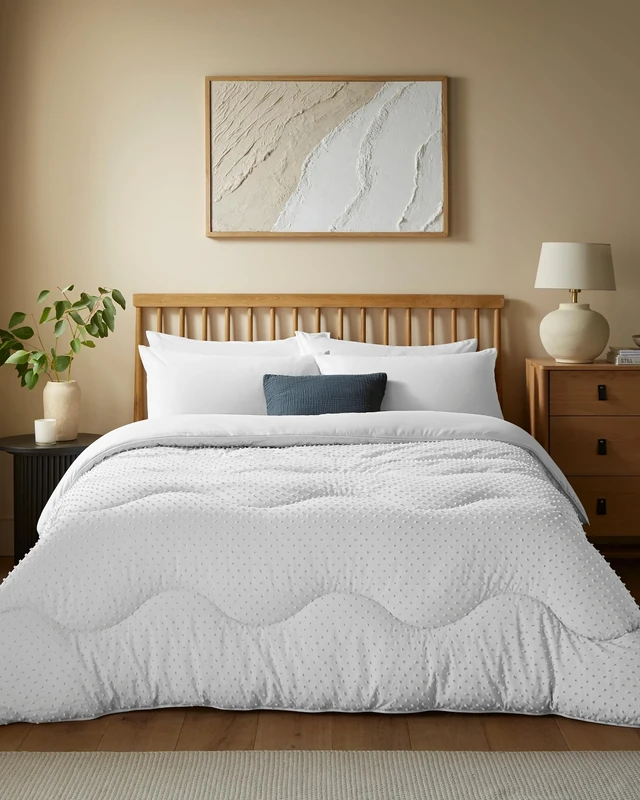 Night Lark Coverless Duvet and Pillowcase Set, Tufted Dots Collection – Coverless Duvet Double 10.5 Tog with Advanced Smartfil® Fibre, Machine Washable, Hypoallergenic – Polar White, Double Bed Size