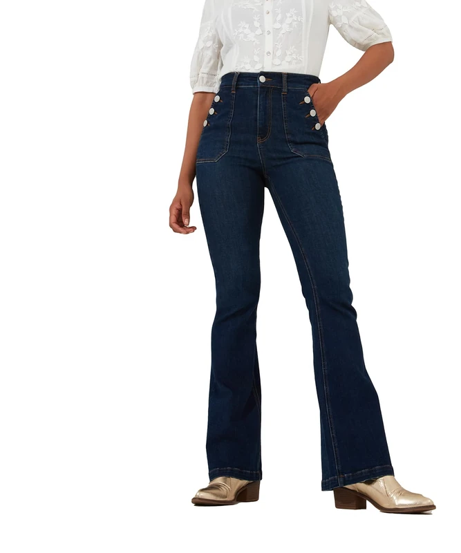 Joe Browns Women's Fashion Vintage Wash High Waisted Button Pocket Jeans, Slim Fit, Blue, UK 6