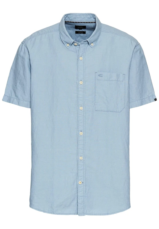 camel active Men's Cotton Linen Blend Short Sleeve Shirt, lightblue, S