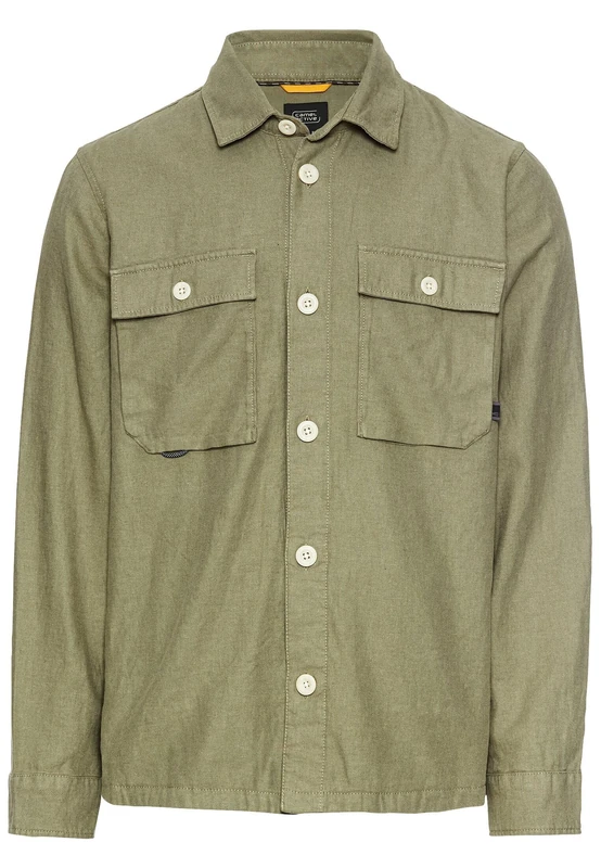 camel active Men's Overshirt Linen Cotton Blend, Dark Green, XXL