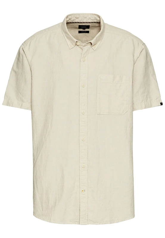camel active Men's Herren Kurzarmhemd aus Einem Baumwoll-leinenmix Beige, Menswear-l T-Shirt, L