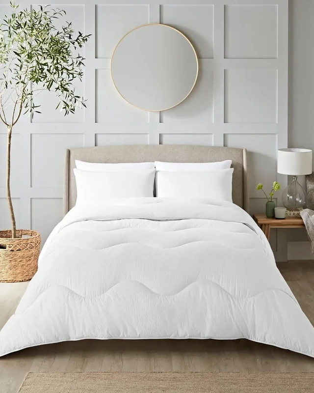 Night Lark Coverless Duvet and Pillowcase Set, Seersucker Collection – Coverless Duvet Super King Size 4.5 Tog Washable with Advanced Smartfil® Fibre, Hypoallergenic – Polar White, Super King Bed Size