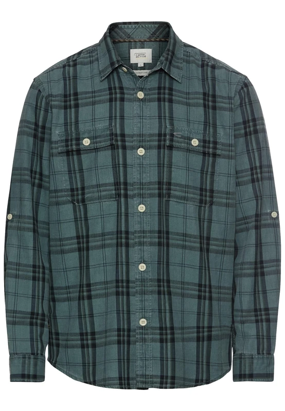camel active Men's Pure Cotton Check Shirt, Dark Green, S