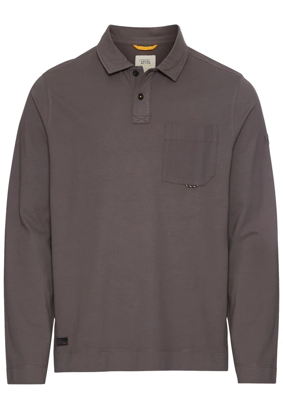 camel active Men's Herren Langarm Poloshirt aus Reiner Baumwolle Grau, Menswear-XL Polo Shirt, Gray