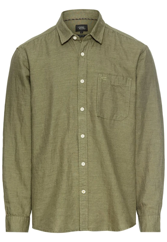 camel active Men's Herren Langarm-leinenhemd mit Soft-wash-veredelung Dunkelgrün, Menswear-3xl Shirt, Dark Green, 3XL