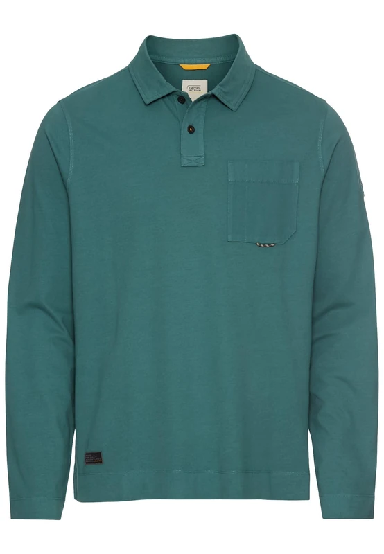 camel active Men's Long-Sleeved Polo Shirt Made of Pure Cotton, Dark Green, M
