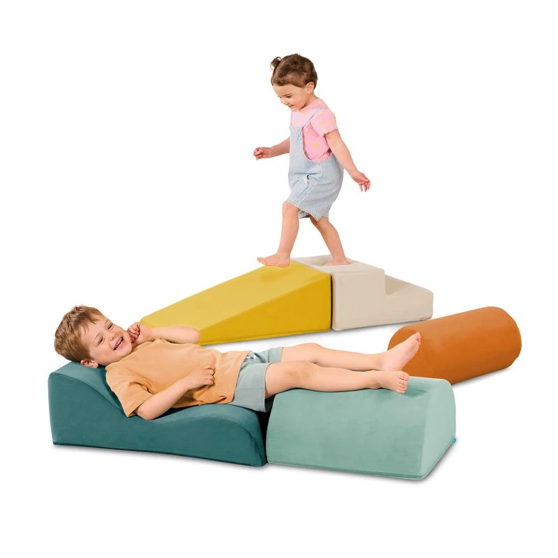 B. toys – Sensory Foam Shapes – 5 Pieces Foam Building Set – Cylinder, Ramp, Stair, Wavy Ramp, Half – Cylinder – Removable & Machine – Washable Covers – 12+ Months – WonderShapes