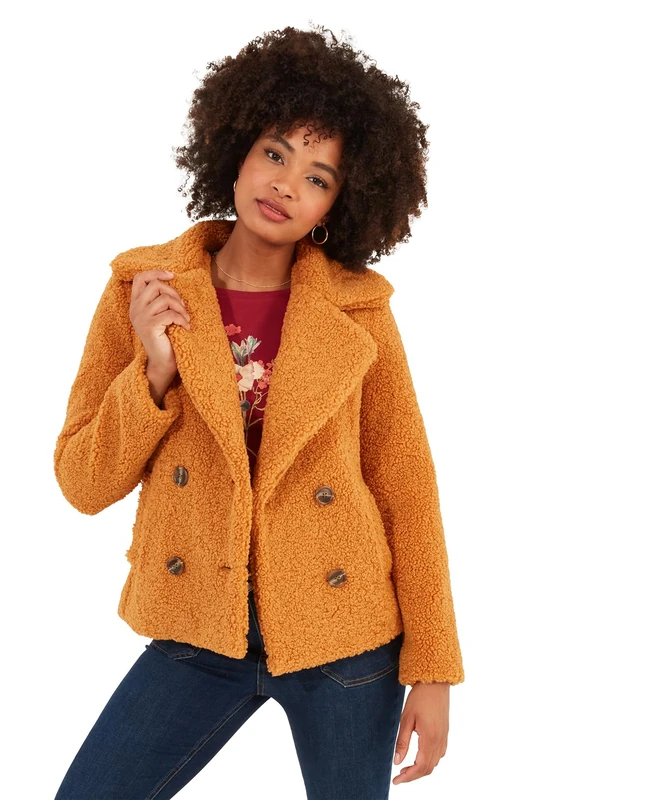 Joe Browns Women's Fashion Cosy Cropped Teddy Coat, Oversized Fit, Mustard, UK 18