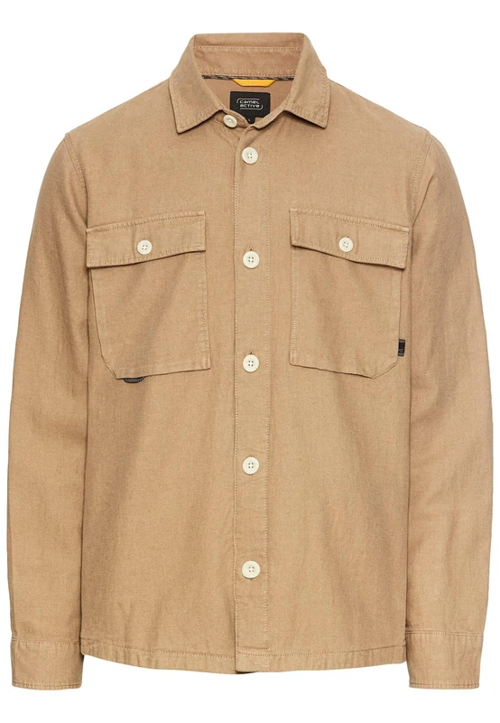 camel active Men's Overshirt Linen Cotton Blend, Brown, M