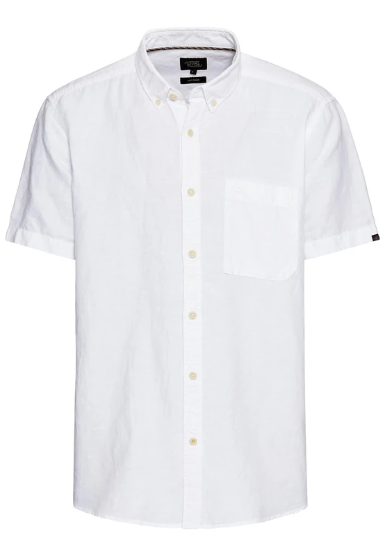 camel active Men's Cotton Linen Mix Short Sleeve Shirt, White, Menswear-XL, White, XL