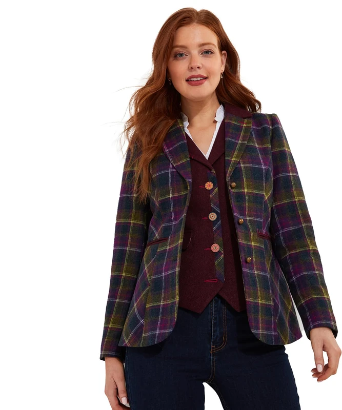 Joe Browns Women's Fashion Heritage Check Mix and Match Jacket, Regular Fit, Purple, UK 8