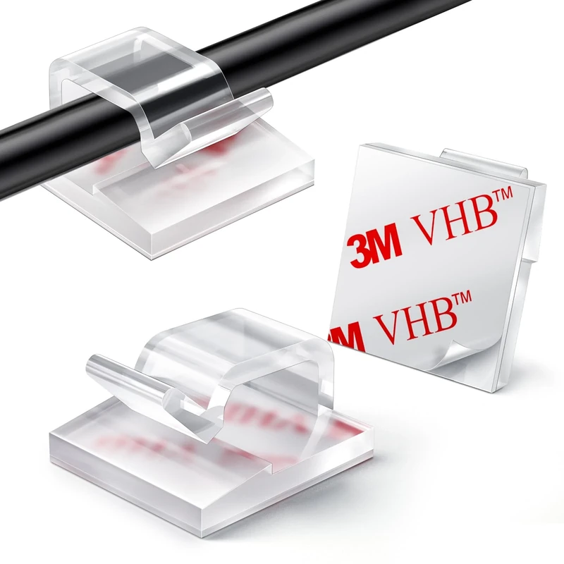 KGROTE 100PCS Self Adhesive Cable Clips, Sticky Wire Tidy Hooks, Adhesive Management Holder for Organiser Wall, Desk, Home and Office (Transparent, Small)