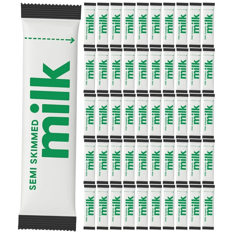 Milk Sachet Bundle – 50 x UHT Semi Skimmed Milk Sticks – Long Life Individual Portions for Coffee, Tea, Travel, Hotel, Office – WoodzyCo Exclusive