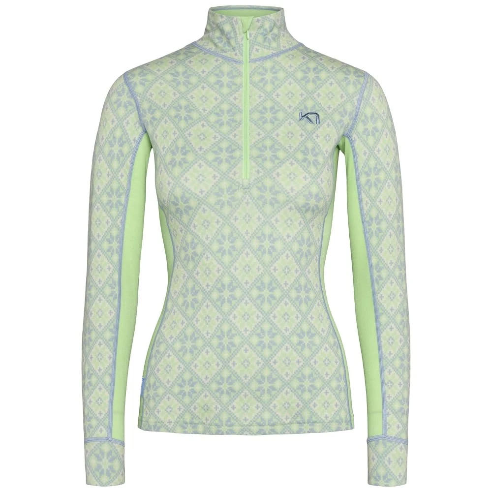 Kari Traa Rose Half Zip Women's Base Layer Top - 100% Merino Wool Fitted Long Sleeve Knit Thermal Shirt, Mint, XS