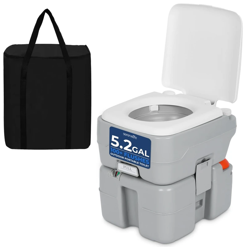 SereneLife 20L Portable Toilet for Adults, Leak Proof Camping Toilet with Detachable Waste Tank, Ideal for Camping and Other Recreational Activities, Durable and Comfortable Toilet Seat, 120 Flushes