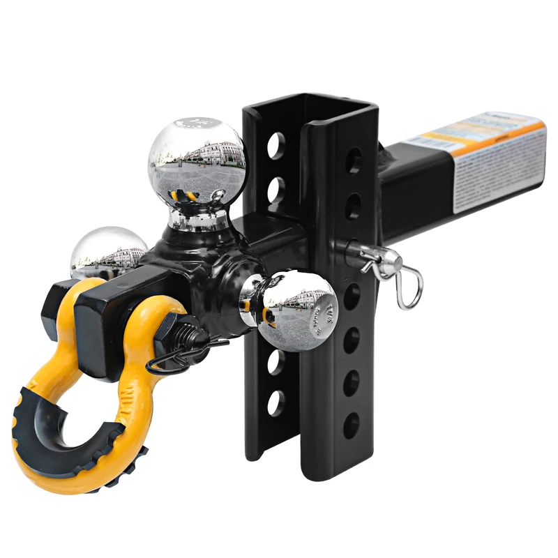 MaxxHaul 51003 Three Ball Trailer Hitch Bracket with Hook and Rotating Tow Pin, 2" Receiver, 5,000 LB Capacity, Heavy Duty with 1-3/4", 5.1 Hitch