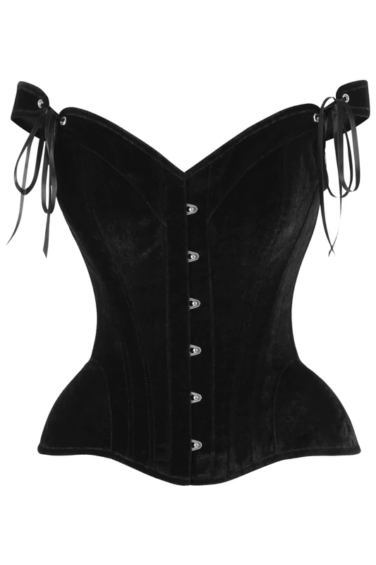 Daisy corsets Women's Top Drawer Black Velvet Steel Boned Corset W/Straps, 2X