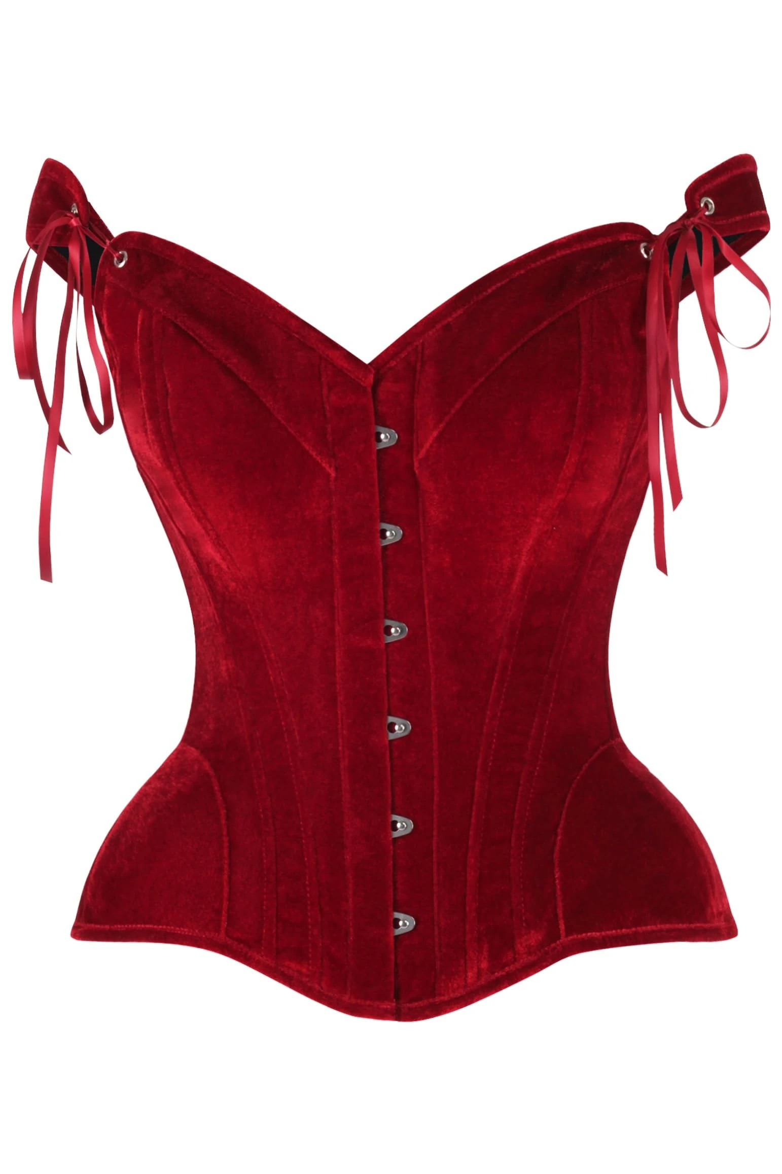 Daisy corsets Womens Top Drawer Dark Red Velvet Steel Boned Corset W/Straps, Red, S