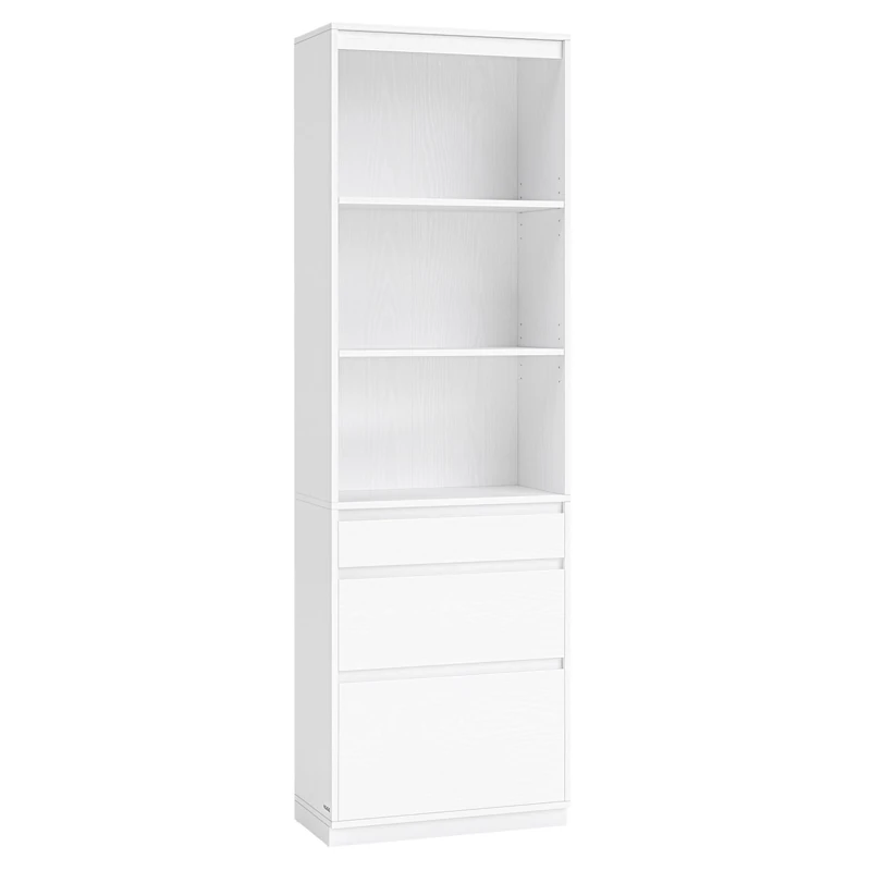 VASAGLE KAILYN Collection - Bookshelf, Bookcase, with 3 Drawers, Adjustable Shelves, 180 cm Tall, for Living Room, Bedroom, Home Office, Modern, Space-Saving, Snow White LBC188W01